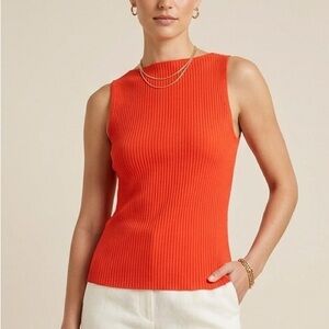 J. Crew Bright Vibrant Orange Ribbed Shell - Boat Neck Sleeveless Knit Blouse M